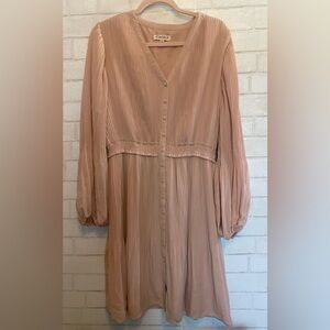 Nanette Lepore Accordian Pleat Sleeve Dress With Buttons Light Peach Pink #020